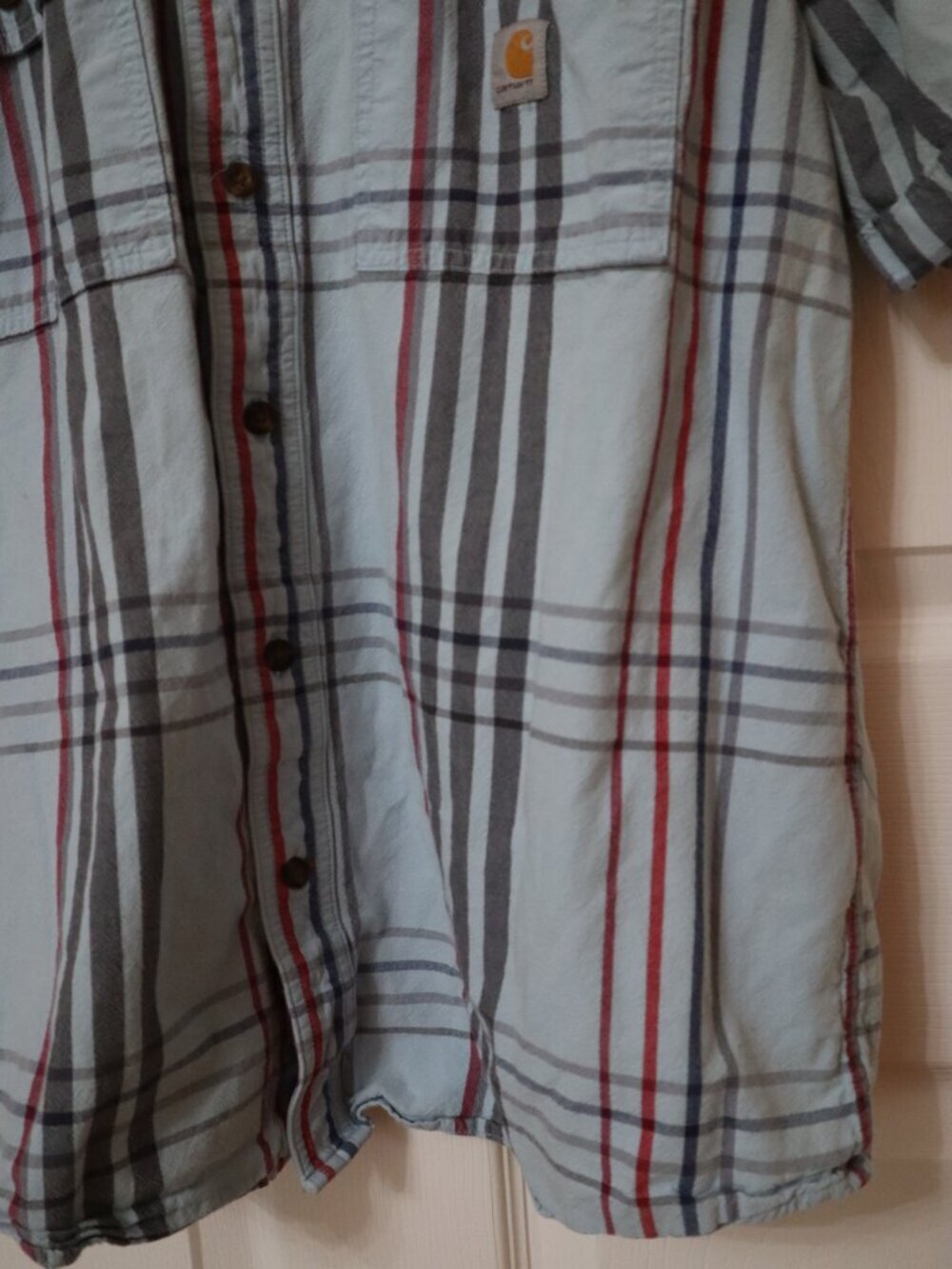 Carhartt Shirt Mens Sz Large Loose Fit Blue Plaid Short Sleeve Casual 105175 H51 - Picture 7 of 8